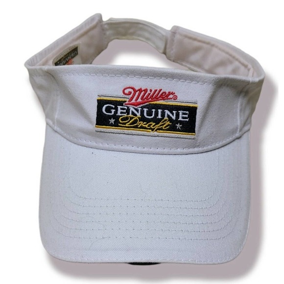 VTG 90's Miller Genuine Draft Beach Volleyball White Sun Visor Hat Golf - Picture 1 of 4